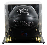76ers Julius "Dr. J" Erving Signed Black Logo Basketball W/ Case JSA Witness