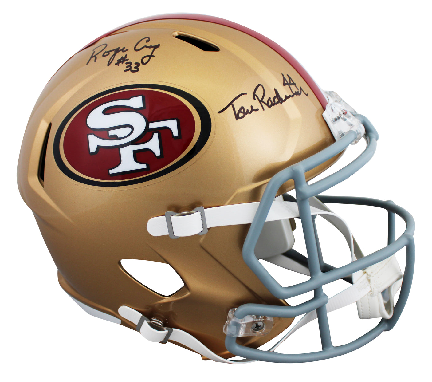 49ers Tom Rathman & Roger Craig Signed Full Size Speed Rep Helmet W/ Case BAS W