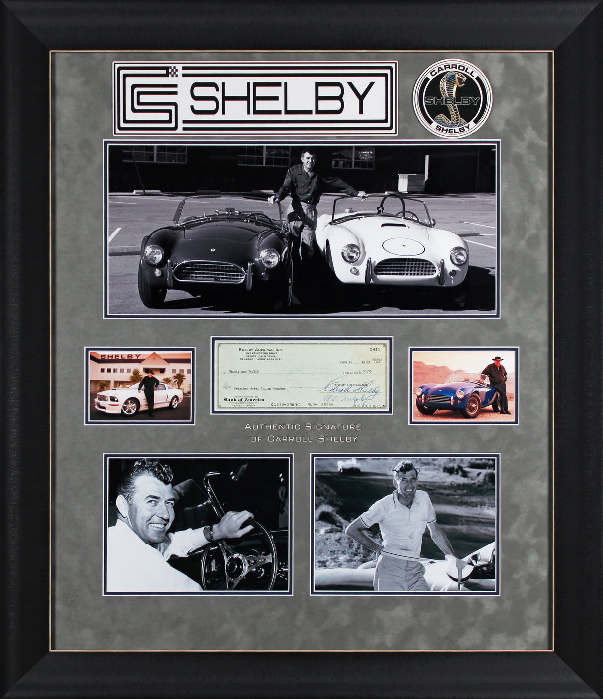 Carroll Shelby Signed 3.5x8 Shelby American Inc. Check Framed Display BAS LOA