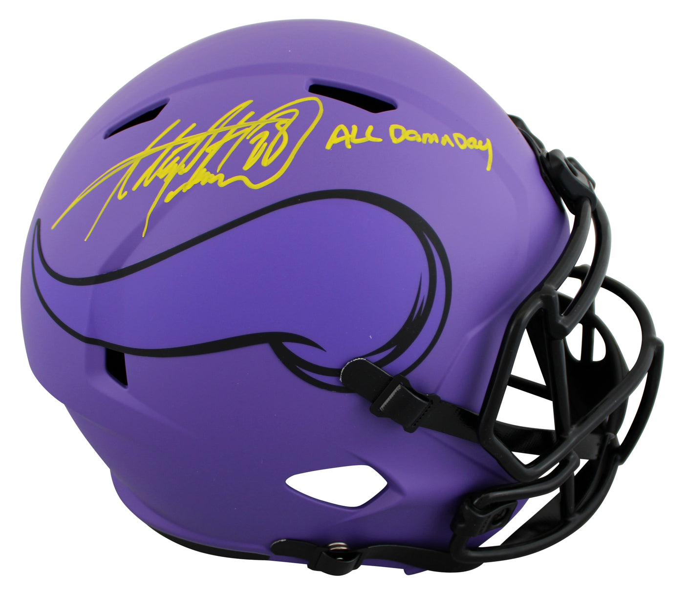 Adrian Peterson "All Damn Day" Signed Rave F/S Speed Rep Helmet w/ Case BAS Wit