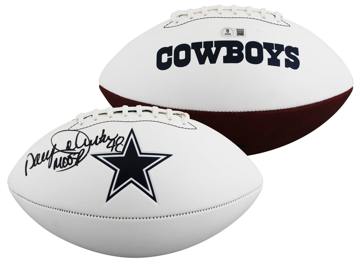 Cowboys Daryl "Moose" Johnston Signed White Panel Logo Football BAS W #2W963863