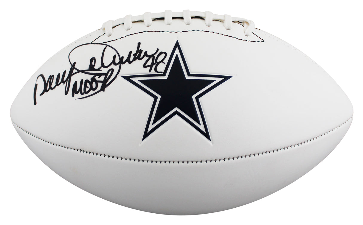 Cowboys Daryl "Moose" Johnston Signed White Panel Logo Football BAS W #2W963863