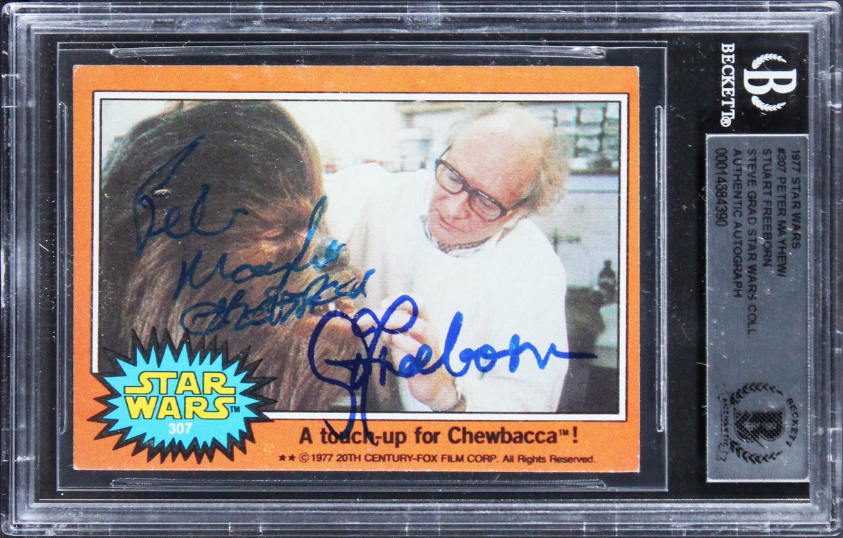 Peter Mayhew & Stuart Freeborn "w/ Insc" Signed 1977 Star Wars #75 Card BAS Slab