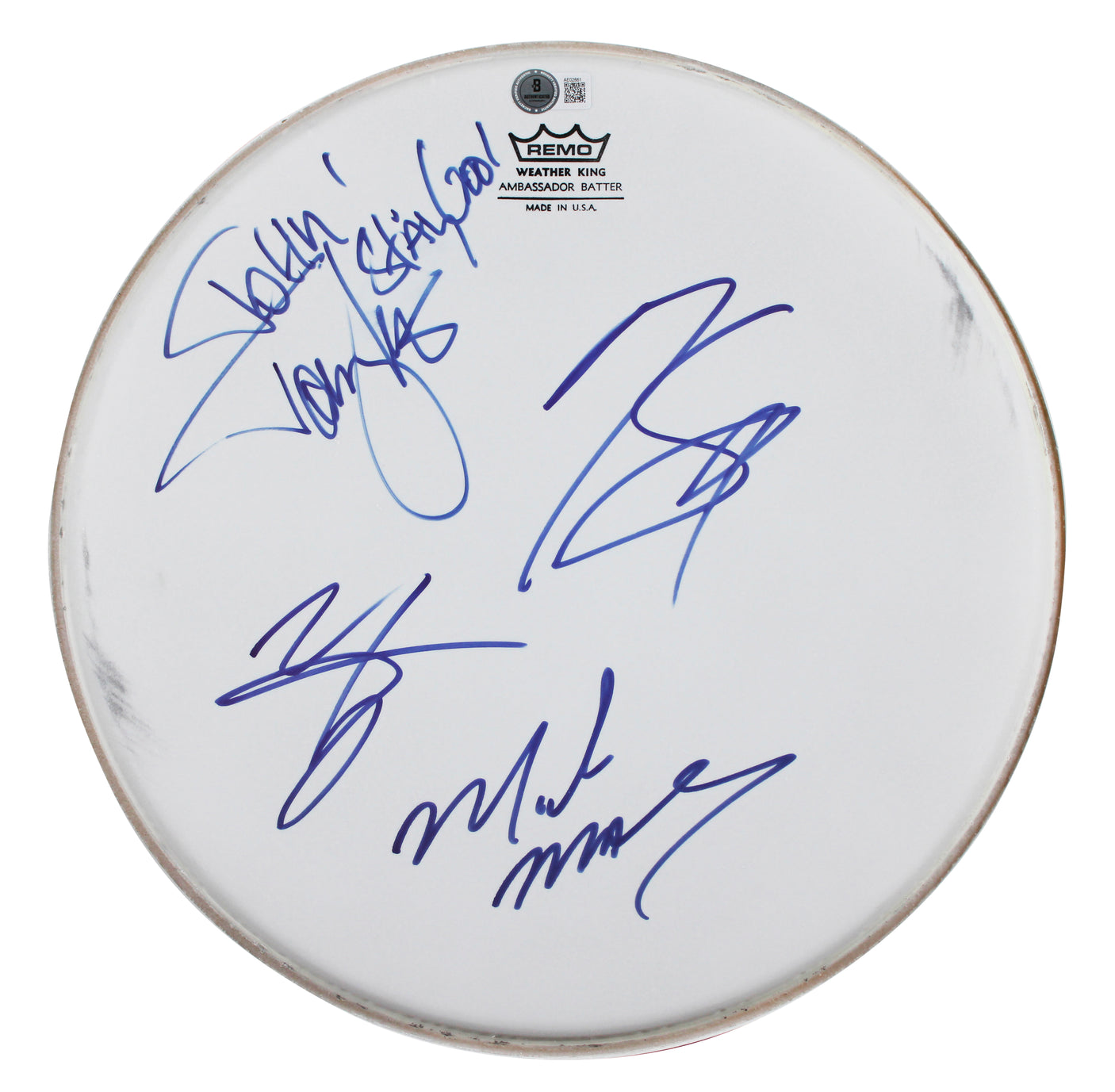 Motley Crue (4) Lee, Sixx, Neil & Mars Signed 13 Inch Drum Head BAS #AE02881