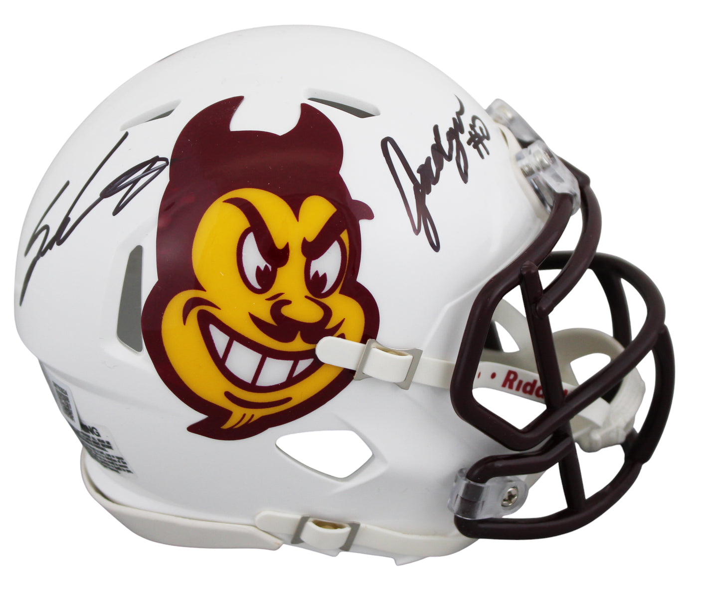 ASU Sam Leavitt & Jordyn Tyson Signed White Speed Mini Helmet W/ Case BAS Wit