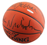 Jack Nicholson, Kareem Abdul-Jabbar & Magic Johnson Signed Basketball BAS LOA