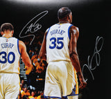 Warriors Stephen Curry, Kevin Durant & Klay Thompson Signed 16x20 Photo BAS