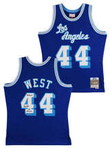 Lakers Jerry West "2x Insc" Signed Blue M&N Swingman Jersey Fanatics #B749684