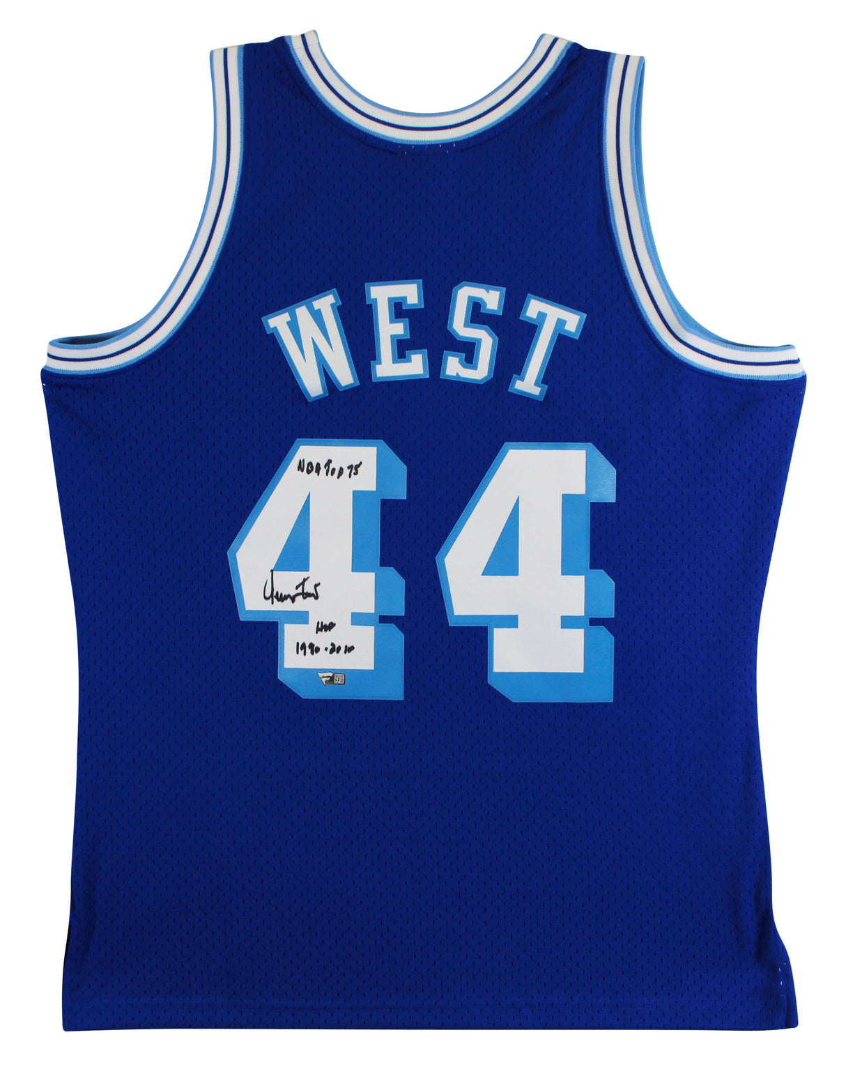 Lakers Jerry West "2x Insc" Signed Blue M&N Swingman Jersey Fanatics #B749684