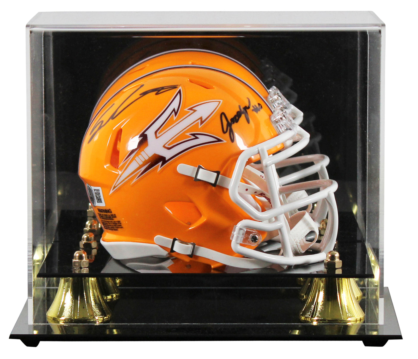 ASU Sam Leavitt & Jordyn Tyson Signed Gold Speed Mini Helmet W/ Case BAS Witness