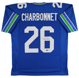 Zach Charbonnet Authentic Signed Blue Throwback Pro Style Jersey BAS Witnessed