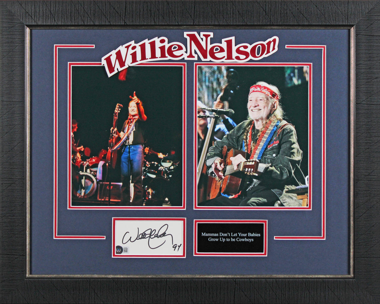 Willie Nelson Authentic Signed 3x5 Index Card Framed Display BAS #BL98280