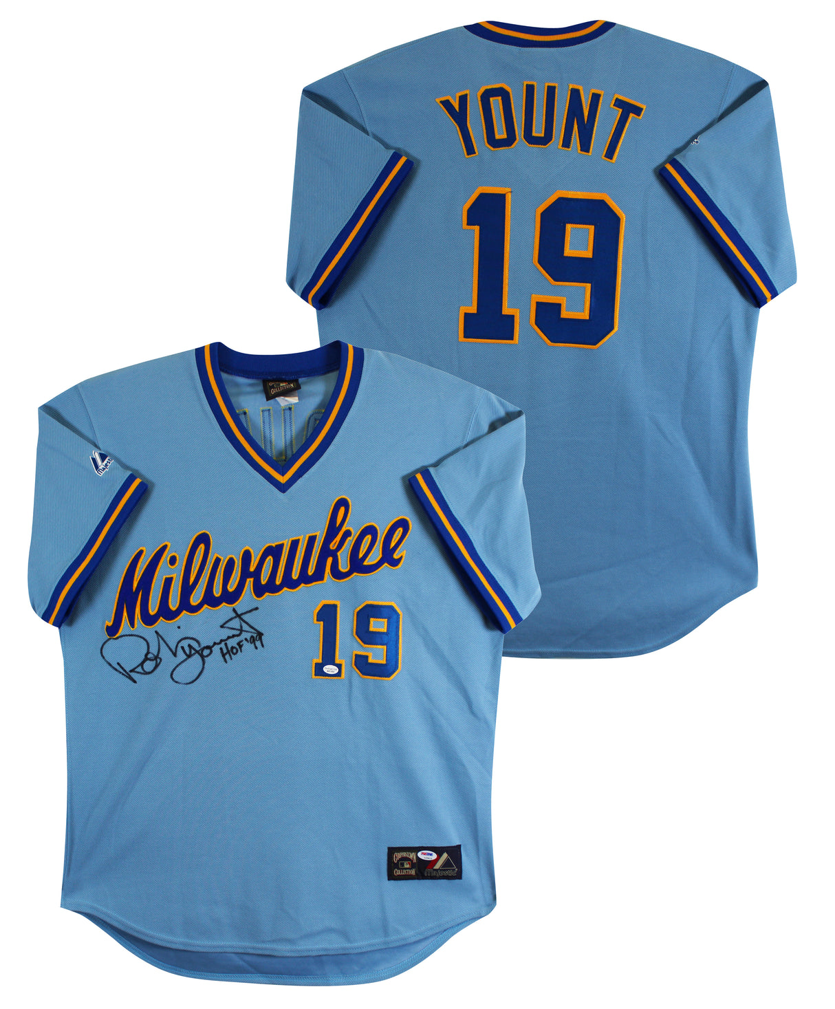 Brewers Robin Yount "HOF 99" Signed Blue Majestic CC Jersey PSA/DNA #L33415