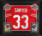 Ohio State Jack Sawyer Authentic Signed Red Pro Style Framed Jersey BAS Witness