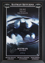 Batman Returns (3) Keaton, Pfeiffer & DeVito Signed & Framed 27x40 Poster BAS