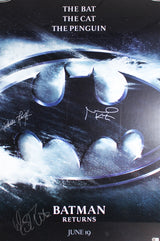 Batman Returns (3) Keaton, Pfeiffer & DeVito Signed & Framed 27x40 Poster BAS