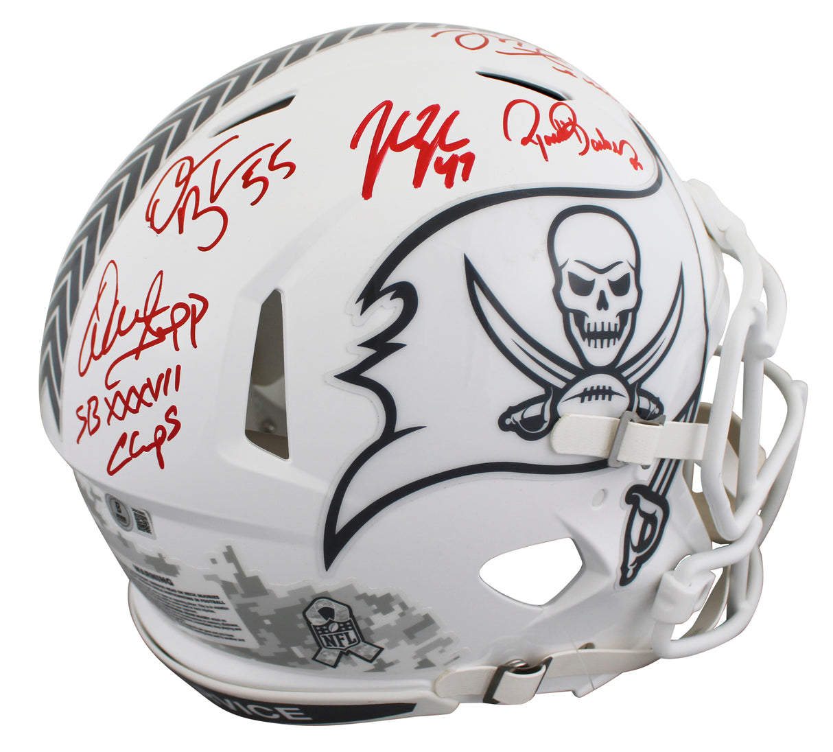 Bucs (5) Lynch, Barber, Alstott +2 Signed STS III F/S Speed Proline Helmet BAS W