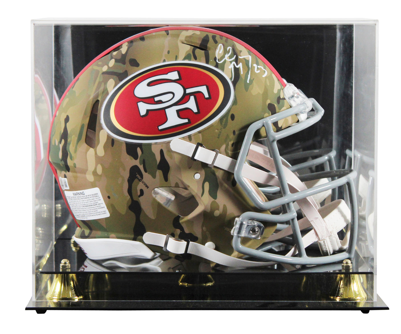 49ers Christian McCaffrey Signed Camo Full Size Speed Proline Helmet W/ Case BAS