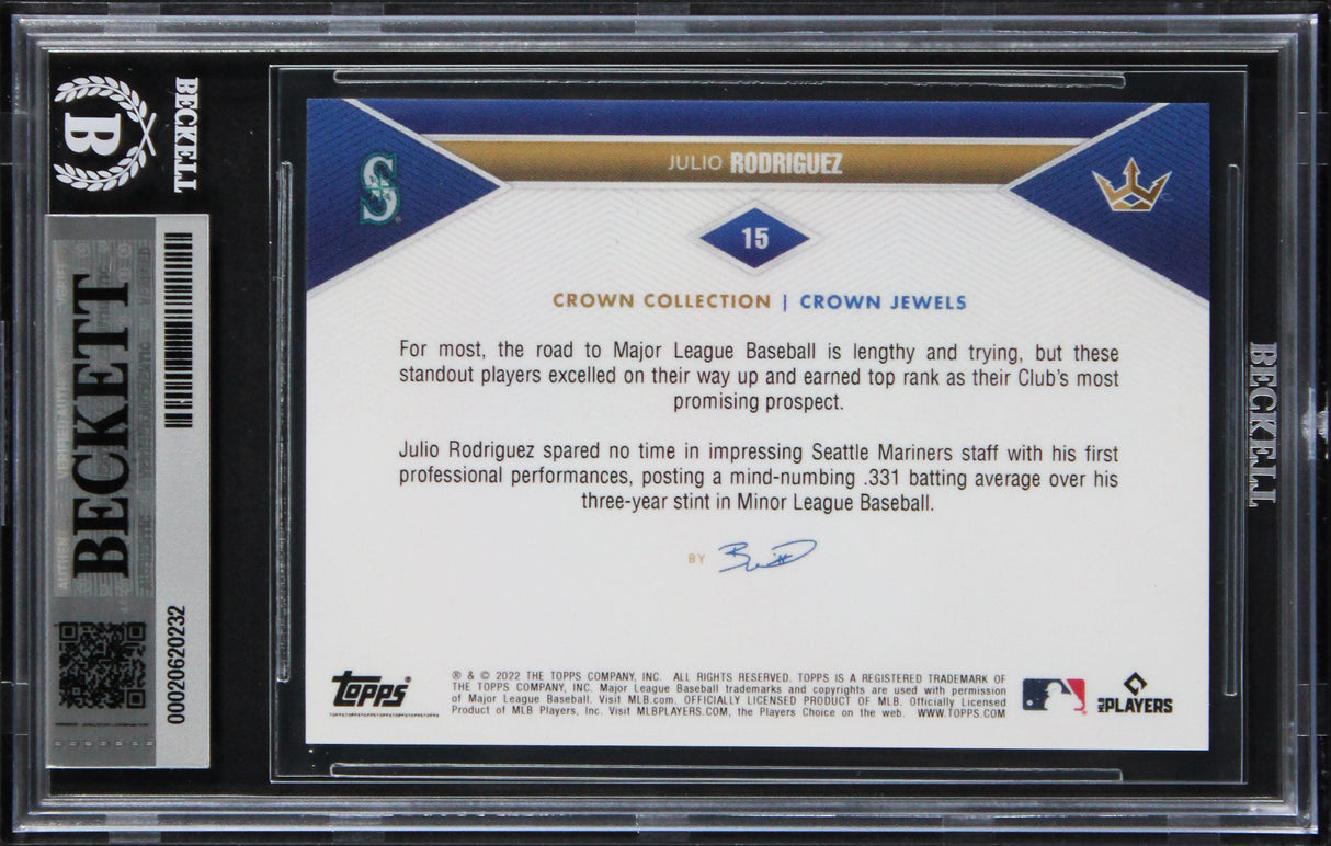 Mariners Julio Rodriguez Signed 2022 Topps CC #15 Card Auto 10! BAS Slabbed