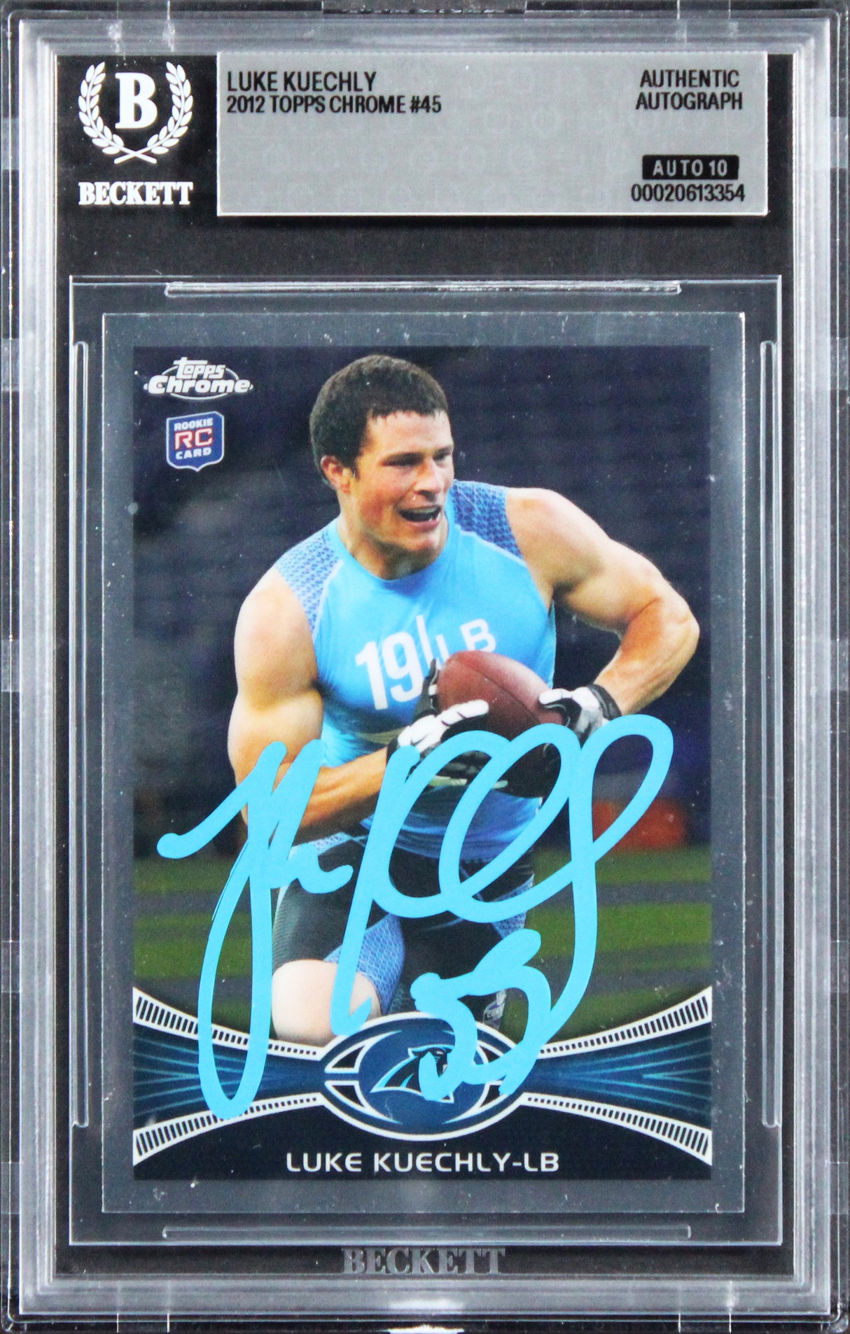 Panthers Luke Kuechly Signed 2012 Topps Chrome #45 RC Card Auto 10! BAS Slabbed