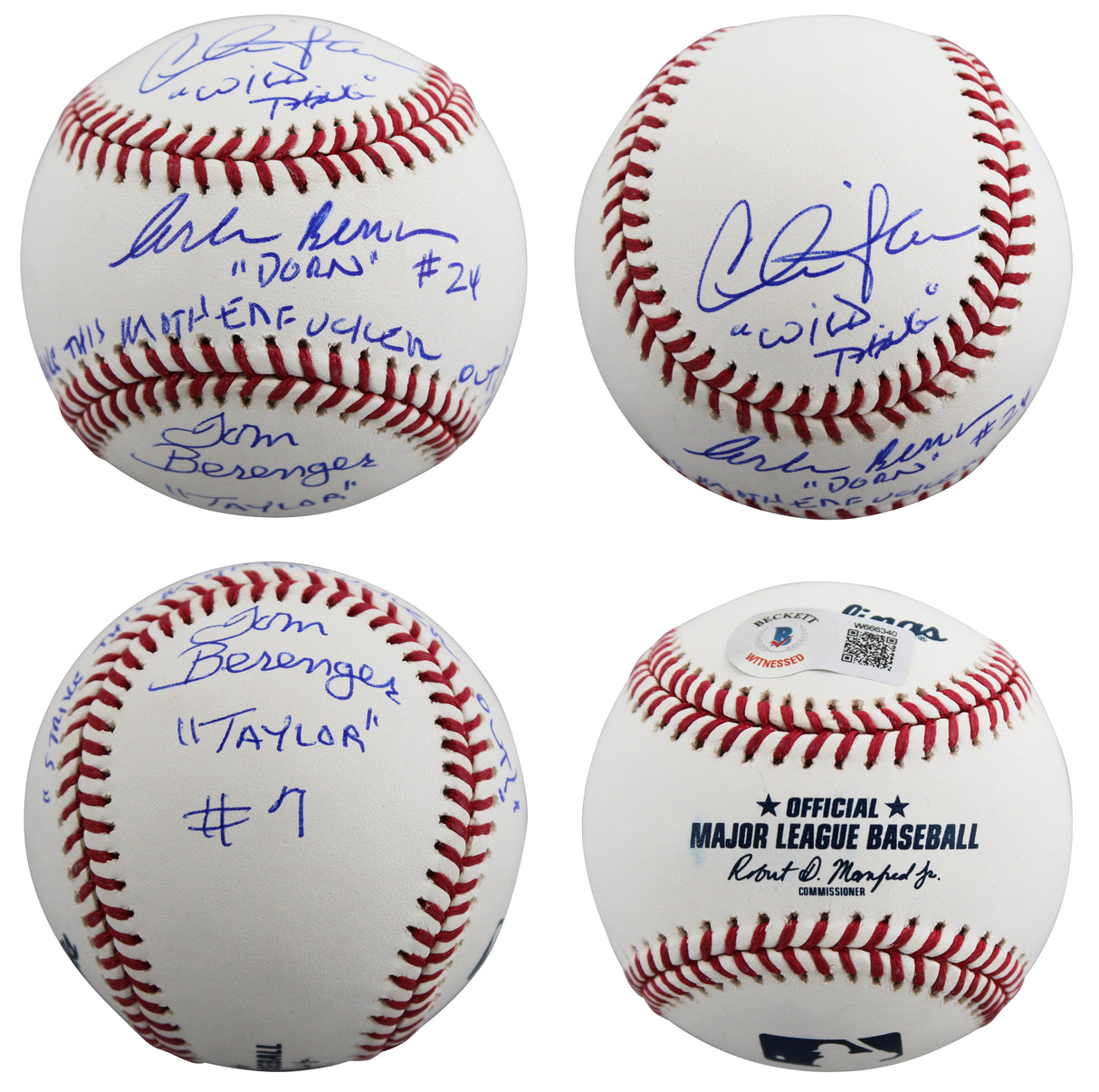 Major League (3) Sheen, Berenger & Bernsen Signed Oml Baseball W/ Case BAS Wit 1
