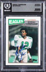 Eagles Randall Cunningham Signed 1987 Topps #296 Card Auto Grade 10! BAS Slabbed