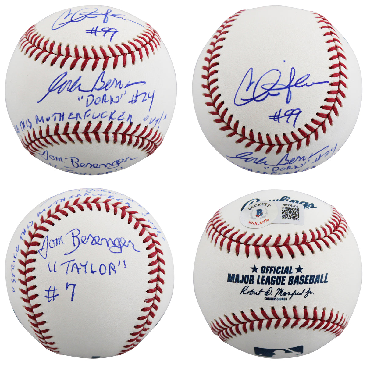 Major League (3) Sheen, Berenger & Bernsen Signed Oml Baseball W/ Case BAS Wit 2