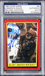 Kenny Baker & Warwick Davis Signed 1983 Star Wars ROTJ #91 Card PSA/DNA Slabbed