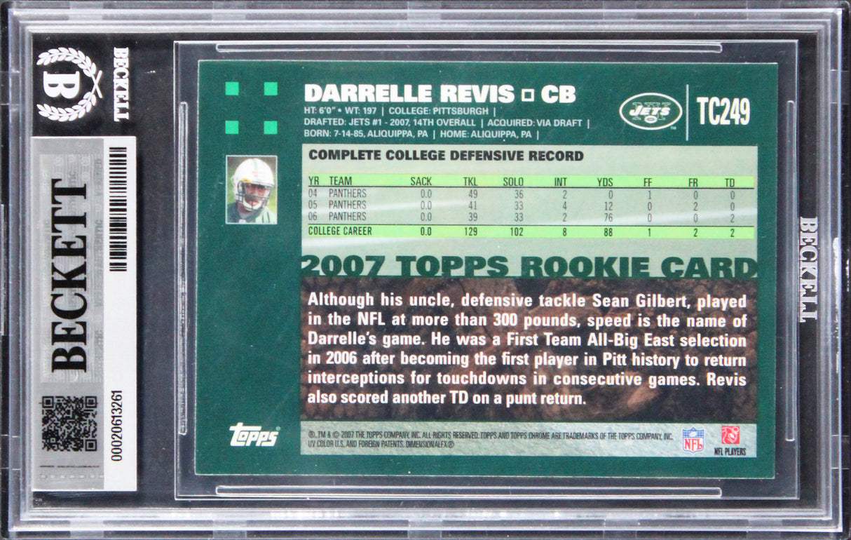 Jets Darrelle Revis Signed 2007 Topps Chrome #TC249 RC Card Auto 10! BAS Slabbed