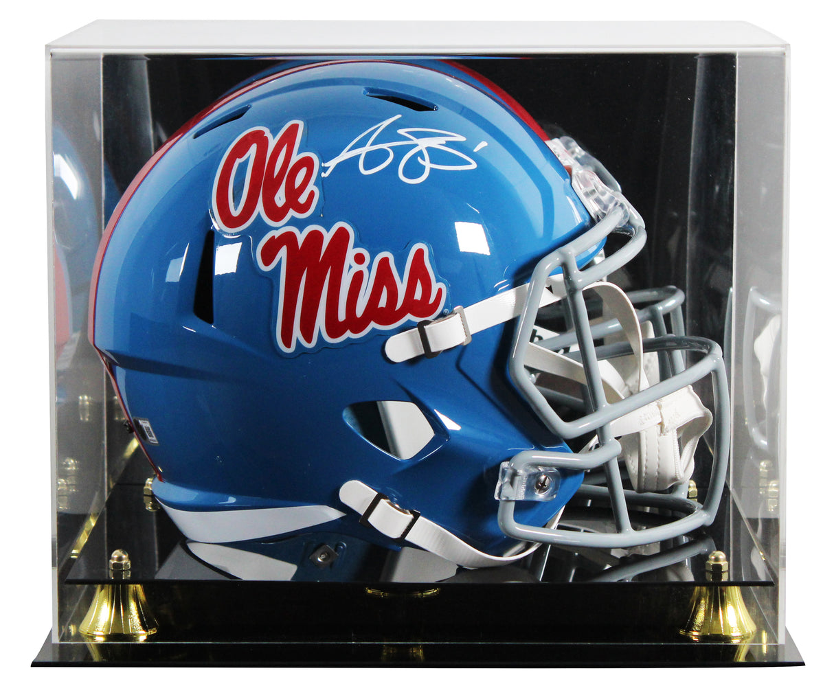Ole Miss A.J. Brown Signed Powder Blue Full Size Speed Rep Helmet W/ Case BAS W