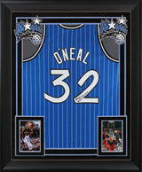 Magic Shaquille O'Neal Signed Blue M&N 1994-95 HWC Swingman Framed Jersey BAS W