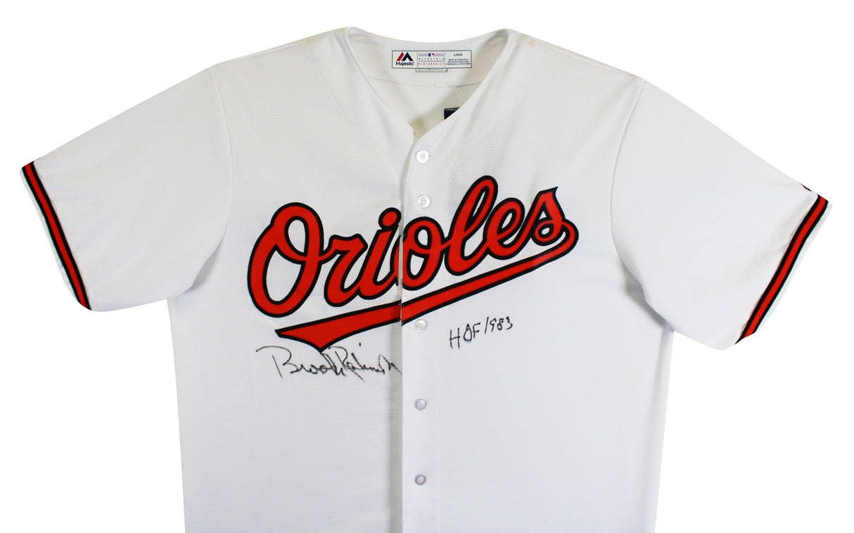 Orioles Brooks Robinson "HOF 1983" Signed White Majestic Jersey PSA/DNA #AJ41195