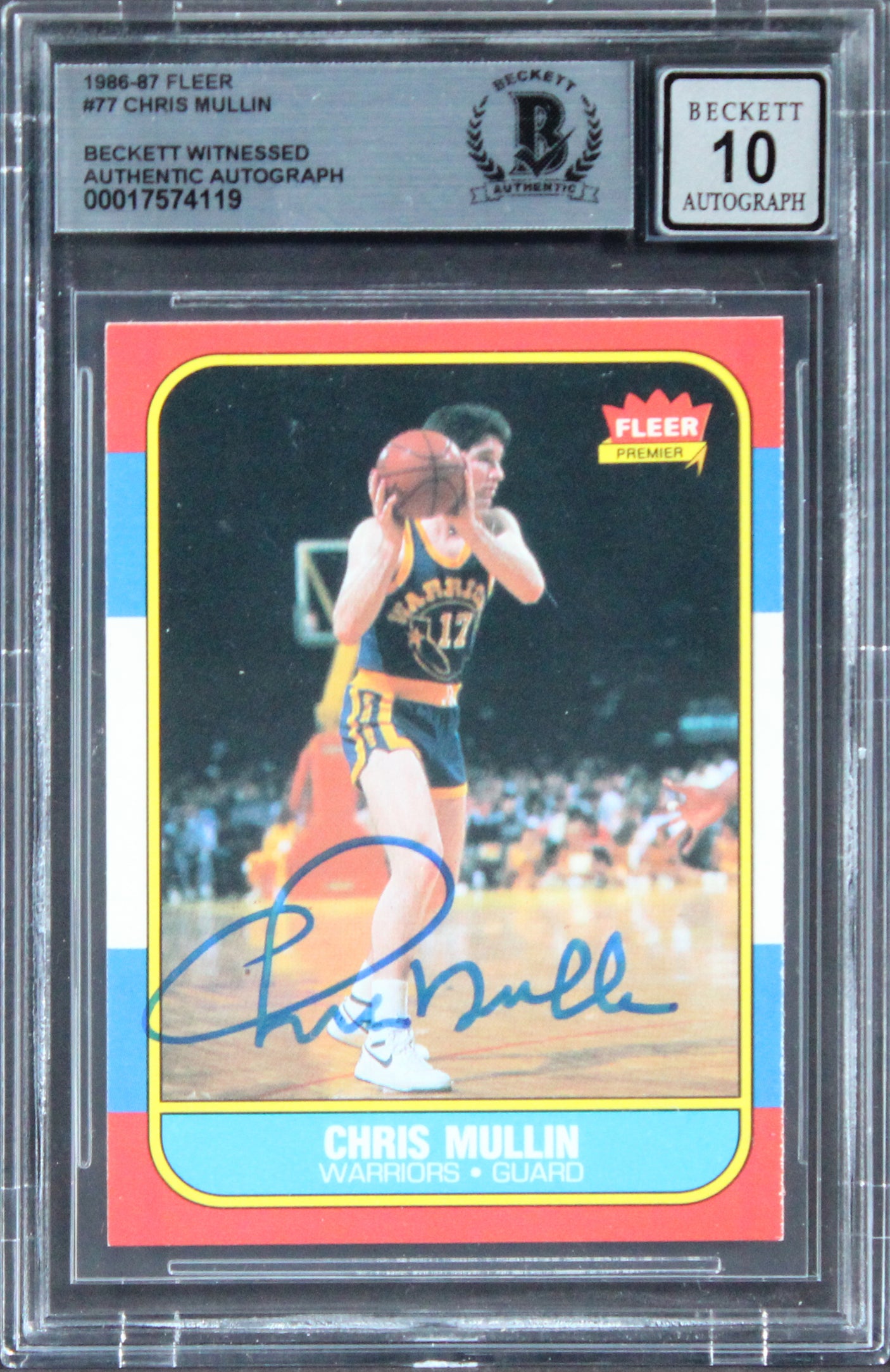 Warriors Chris Mullin Signed 1986 Fleer #77 Rookie Card Auto 10! BAS Slabbed