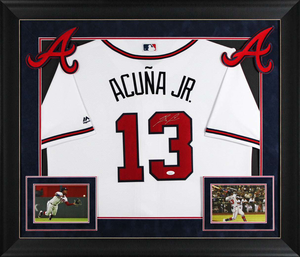 Braves Ronald Acuna Jr. Signed White Majestic Framed Jersey JSA 2