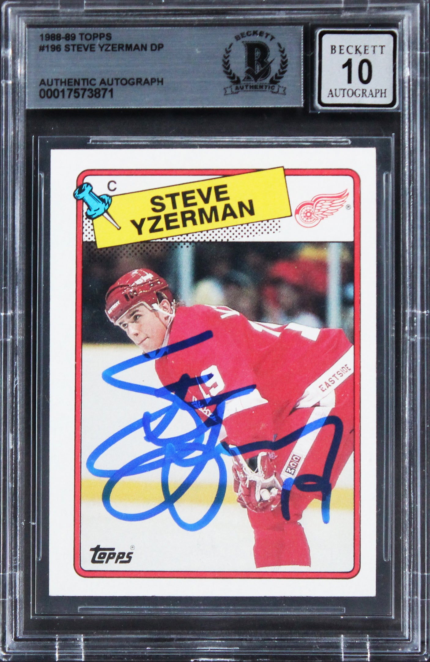 Red Wings Steve Yzerman Signed 1988 Topps #196 Card Auto 10! BAS Slabbed