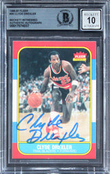 Blazers Clyde Drexler Signed 1986 Fleer #26 Rookie Card Auto 10! BAS Slabbed
