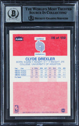 Blazers Clyde Drexler Signed 1986 Fleer #26 Rookie Card Auto 10! BAS Slabbed