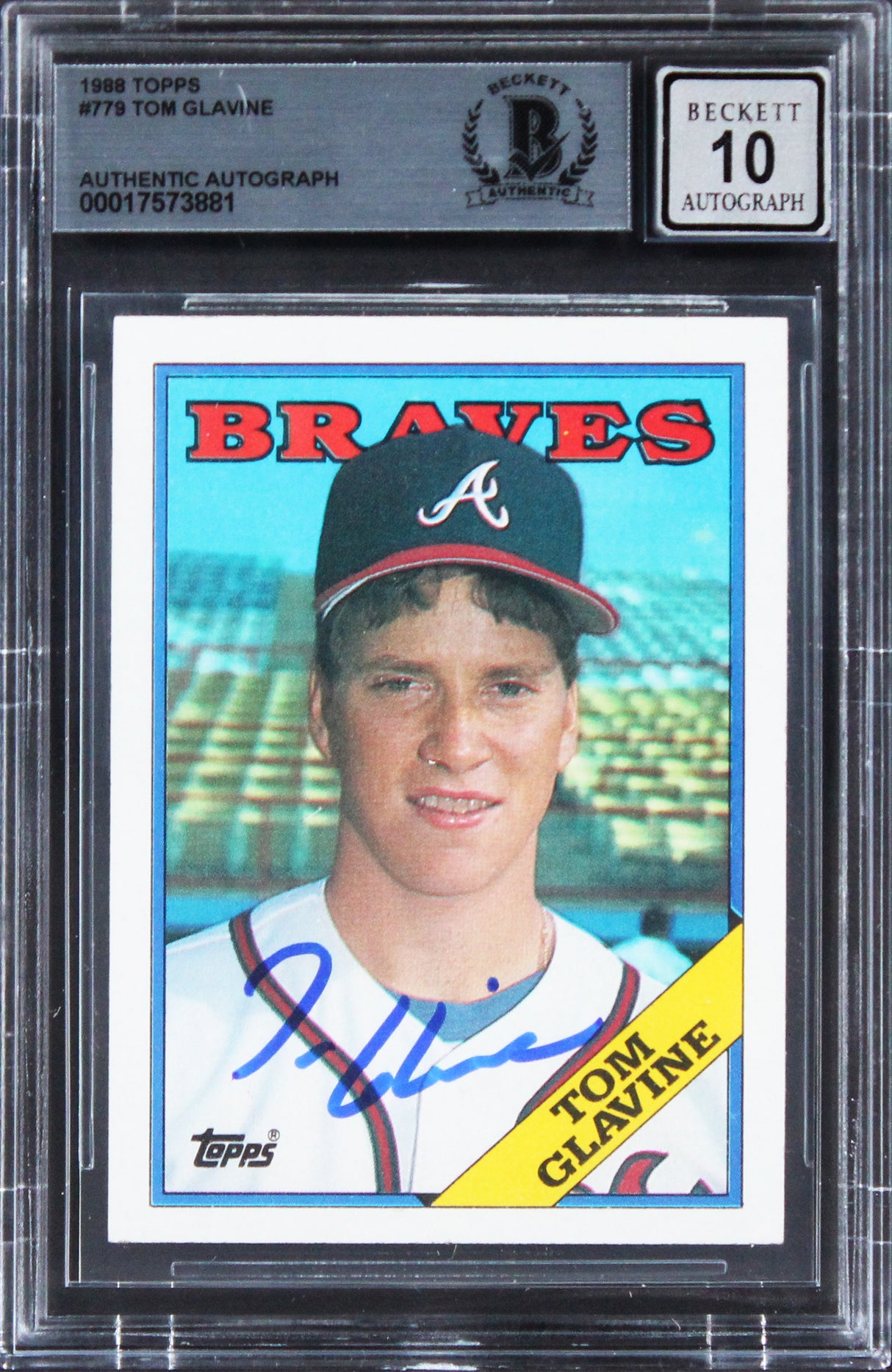 Braves Tom Glavine Signed 1988 Topps #779 Rookie Card Auto 10! BAS Slabbed