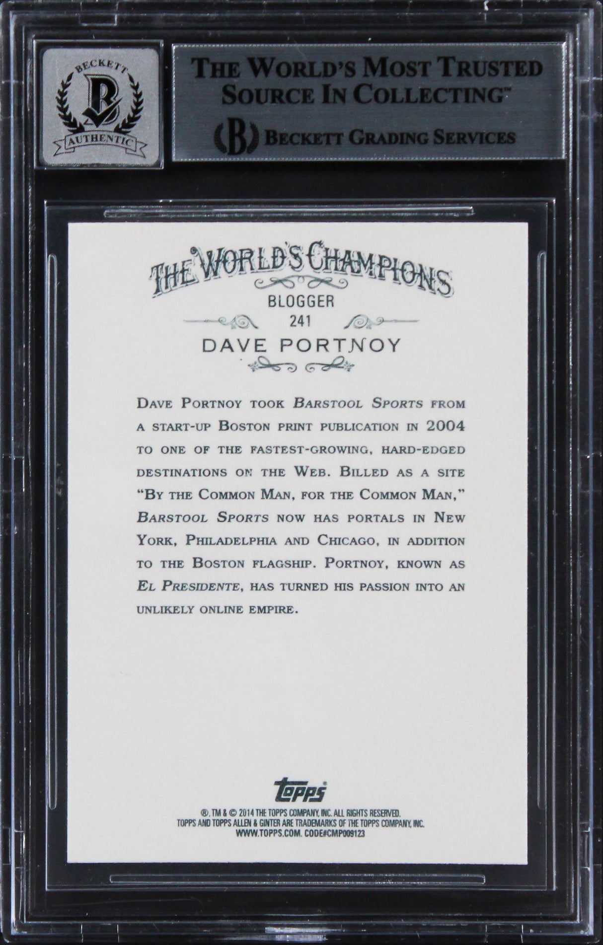 Dave Portnoy Signed 2014 Topps Allen & Ginter #241 Card Auto 10! BAS Slabbed