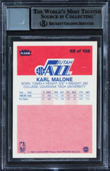 Jazz Karl Malone Signed 1986 Fleer #68 Rookie Card Auto 10! BAS Slabbed