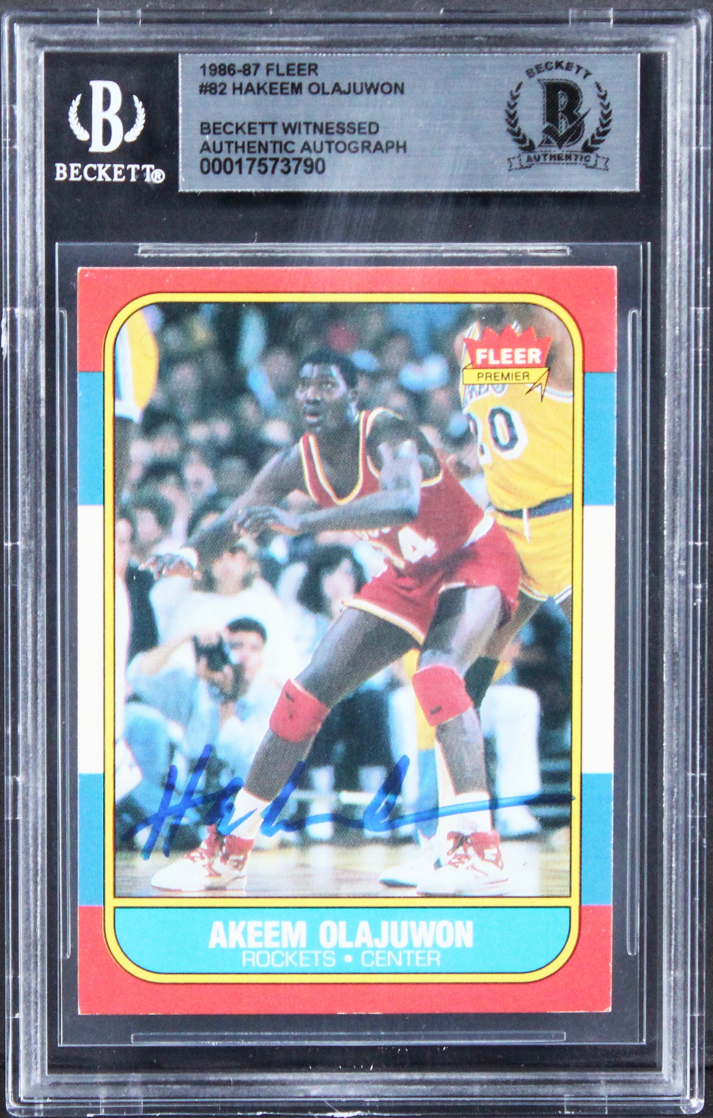 Rockets Hakeem Olajuwon Authentic Signed 1986 Fleer #82 Rookie Card BAS Slabbed