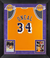 Lakers Shaquille O'Neal Signed Yellow M&N 96-97 HWC Swingman Framed Jersey BAS W