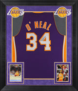 Lakers Shaquille O'Neal Signed Purple M&N 99-00 HWC Swingman Framed Jersey BAS W