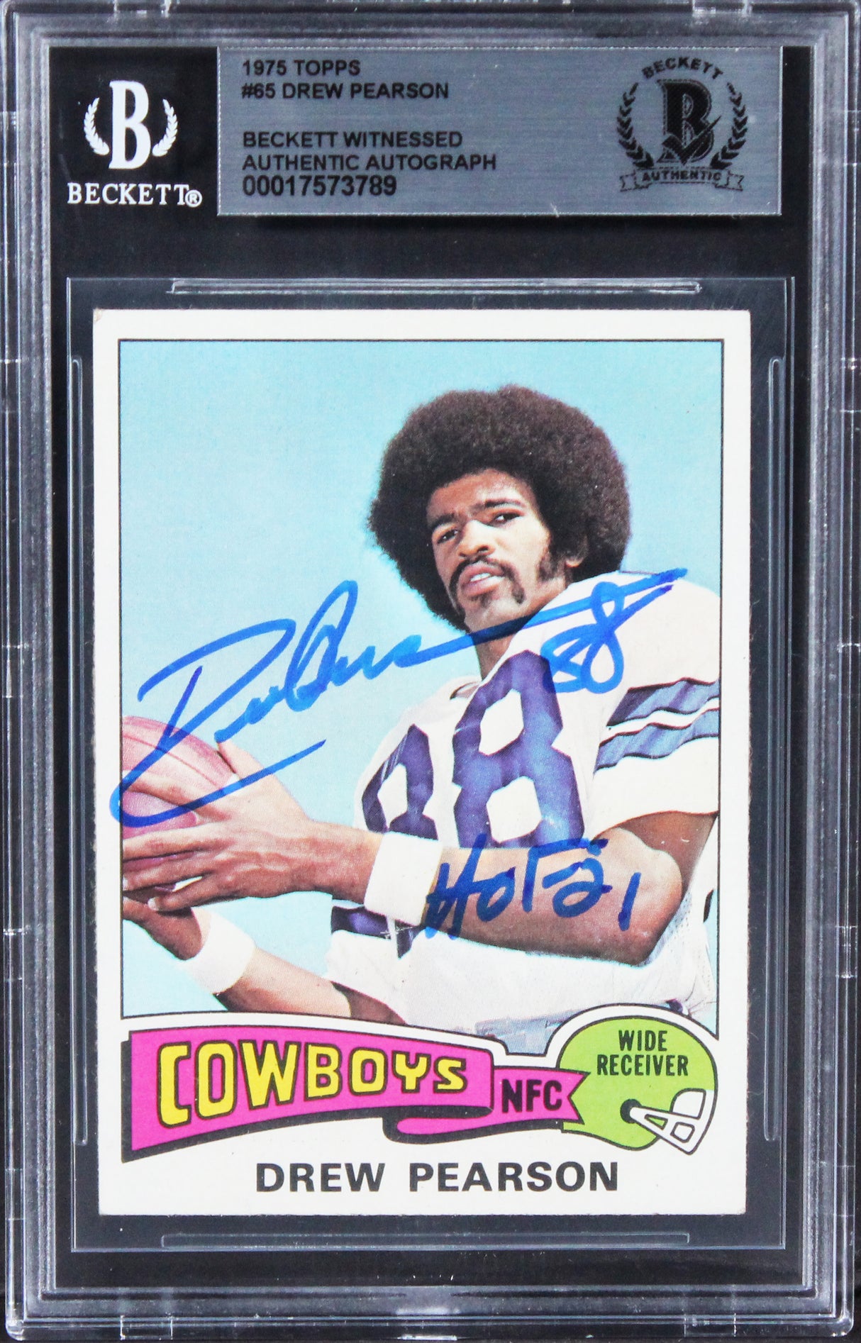 Cowboys Drew Pearson "HOF 21" Authentic Signed 1975 Topps #65 Card BAS Slabbed 2