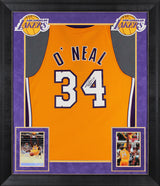 Lakers Shaquille O'Neal Signed Yellow M&N 99-00 HWC Swingman Framed Jersey BAS W