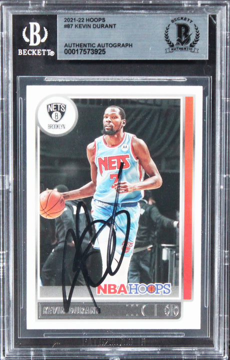 Nets Kevin Durant Authentic Signed 2021 Hoops #87 Card BAS Slabbed