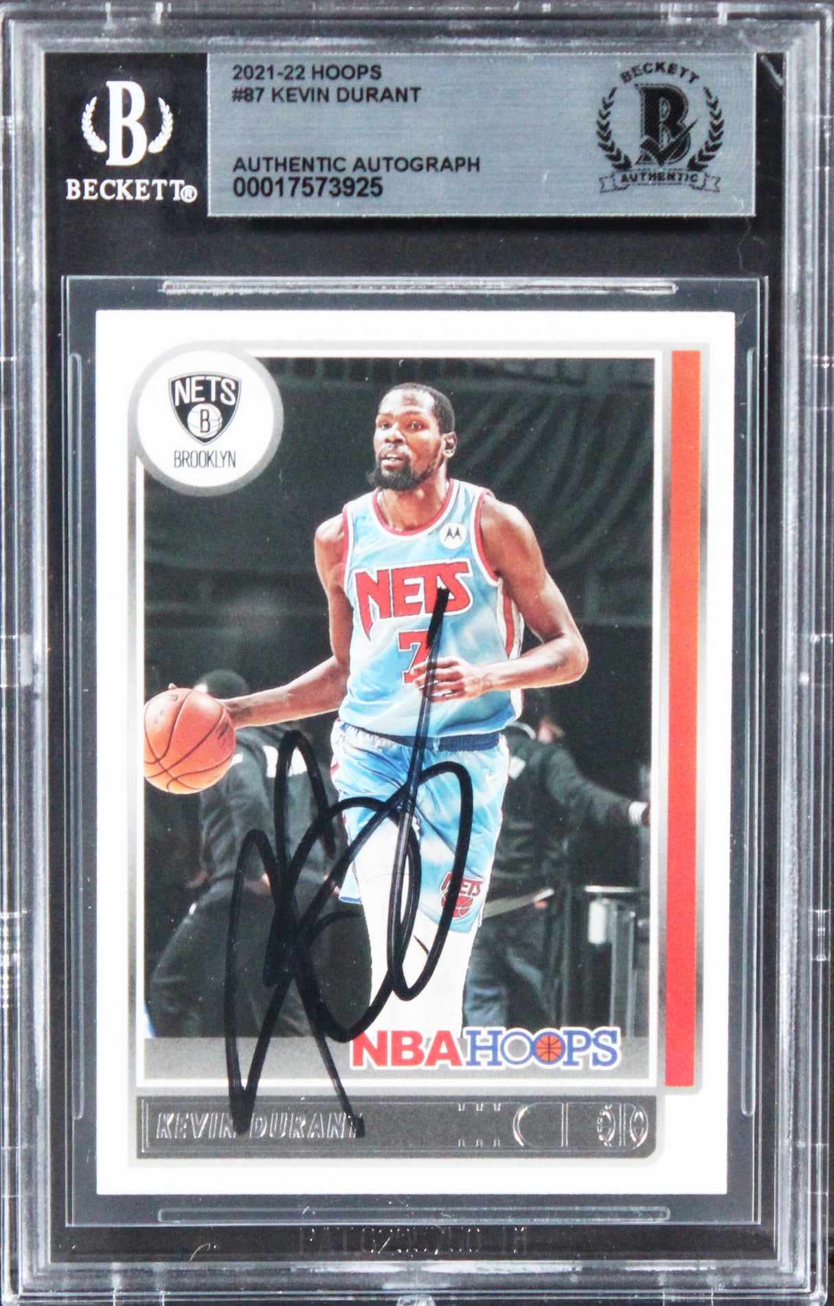 Nets Kevin Durant Authentic Signed 2021 Hoops #87 Card BAS Slabbed
