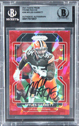 Browns Myles Garrett Signed 2021 Panini Prizms Red Ice #266 Card BAS Slabbed