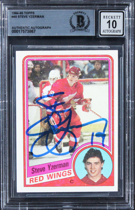 Red Wings Steve Yzerman Signed 1984 Topps #49 Card Auto Graded 10! BAS Slabbed