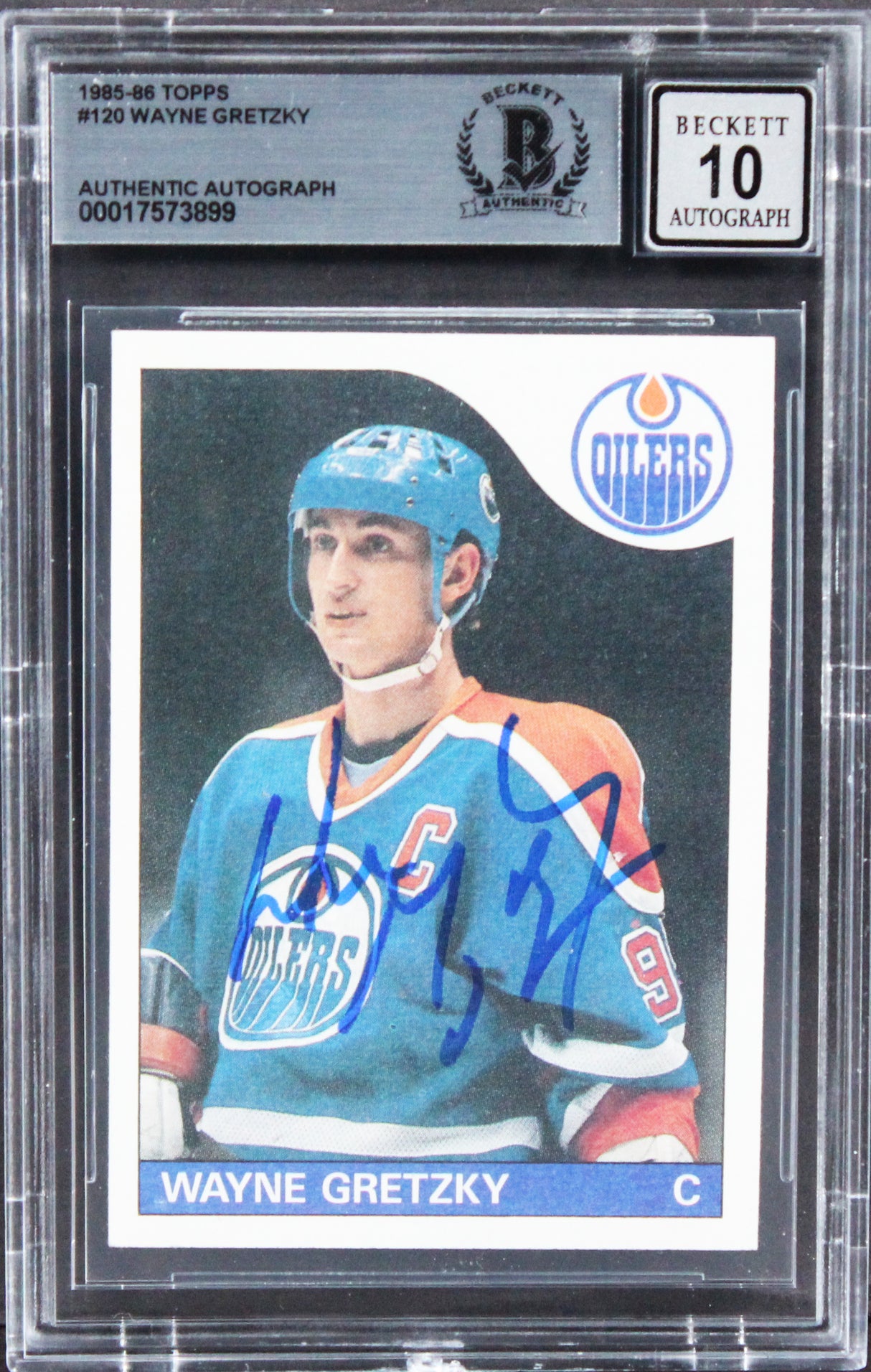 Oilers Wayne Gretzky Authentic Signed 1985 Topps #120 Card Auto 10! BAS Slabbed